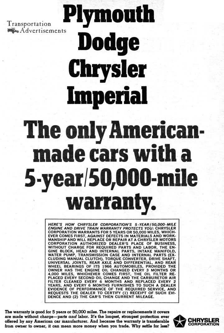 1966 Chrysler Warranty Advertisement