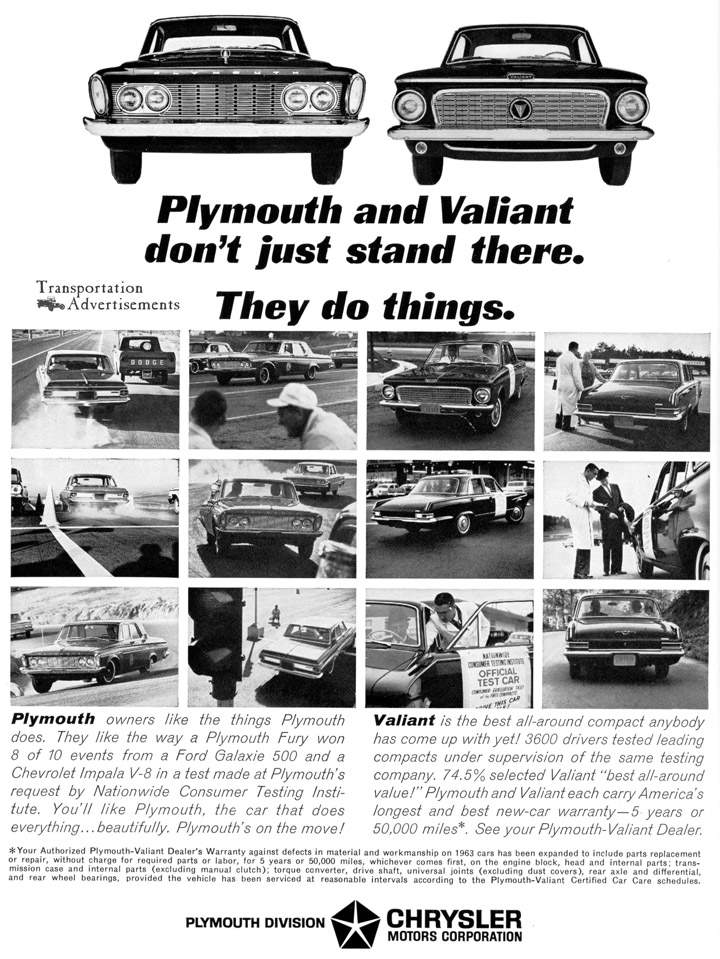 1963 Plymouth Valiant advertisement Plymouth and Valiant don 39t just stand