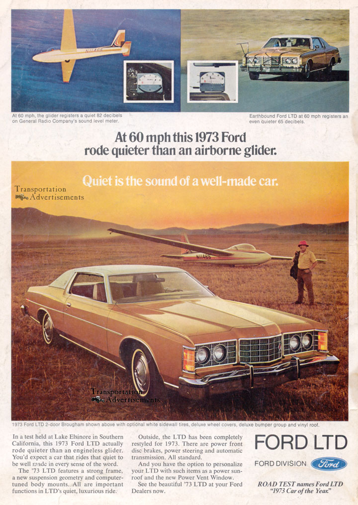 1973 Ford LTD advertisement At 60mph the guilder registers a quiet 