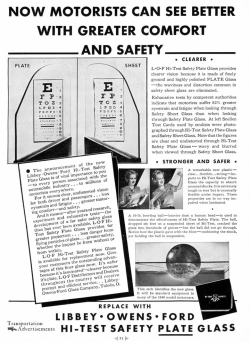 1939 Libbey Owens Ford Safety Plate Glass advertisement
