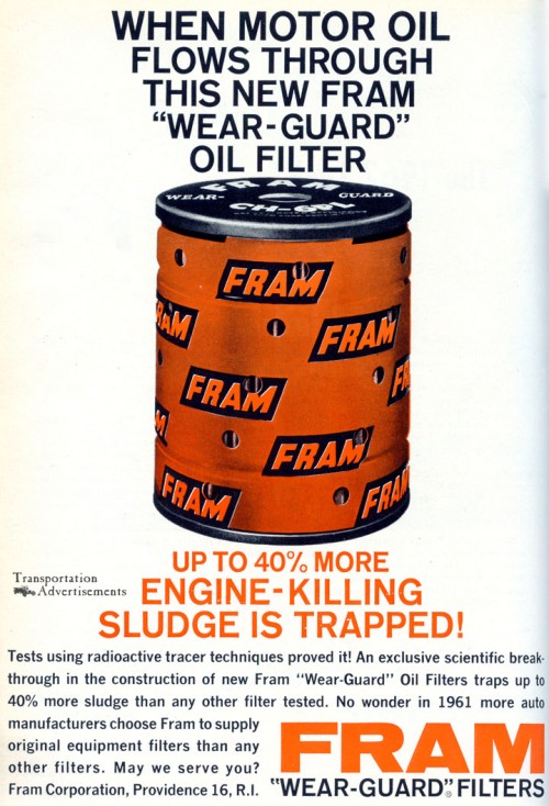 1961 Fram Oil Filter advertisement