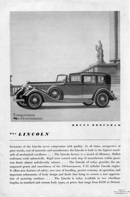 1934 Lincoln Brunn Brougham ad